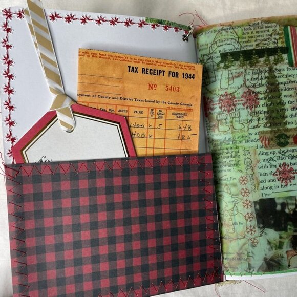 Christmas Junk Journal  With Charm u Washi  Fabric Wrap Tons Ephemera Handmade C - Picture 6 of 16